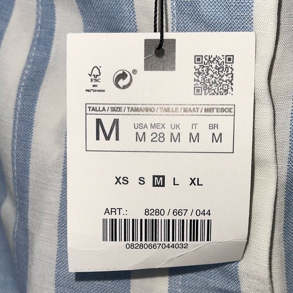 ZARA Blue White Striped Linen Blend High Rise Cropped Pants Medium - Picture 11 of 14